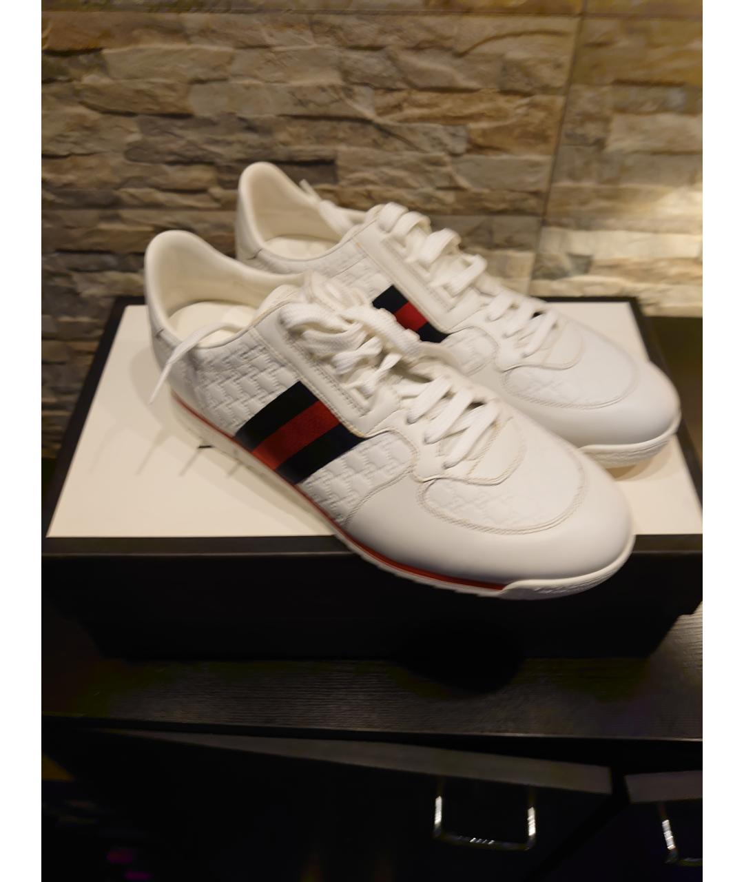 GUCCI Белые кожаные низкие кроссовки / кеды, фото 8