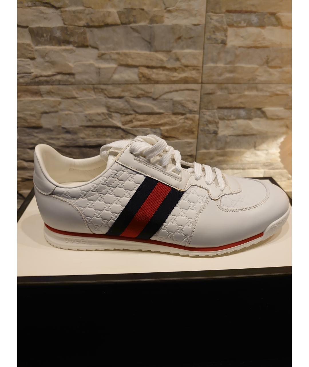 GUCCI Белые кожаные низкие кроссовки / кеды, фото 10