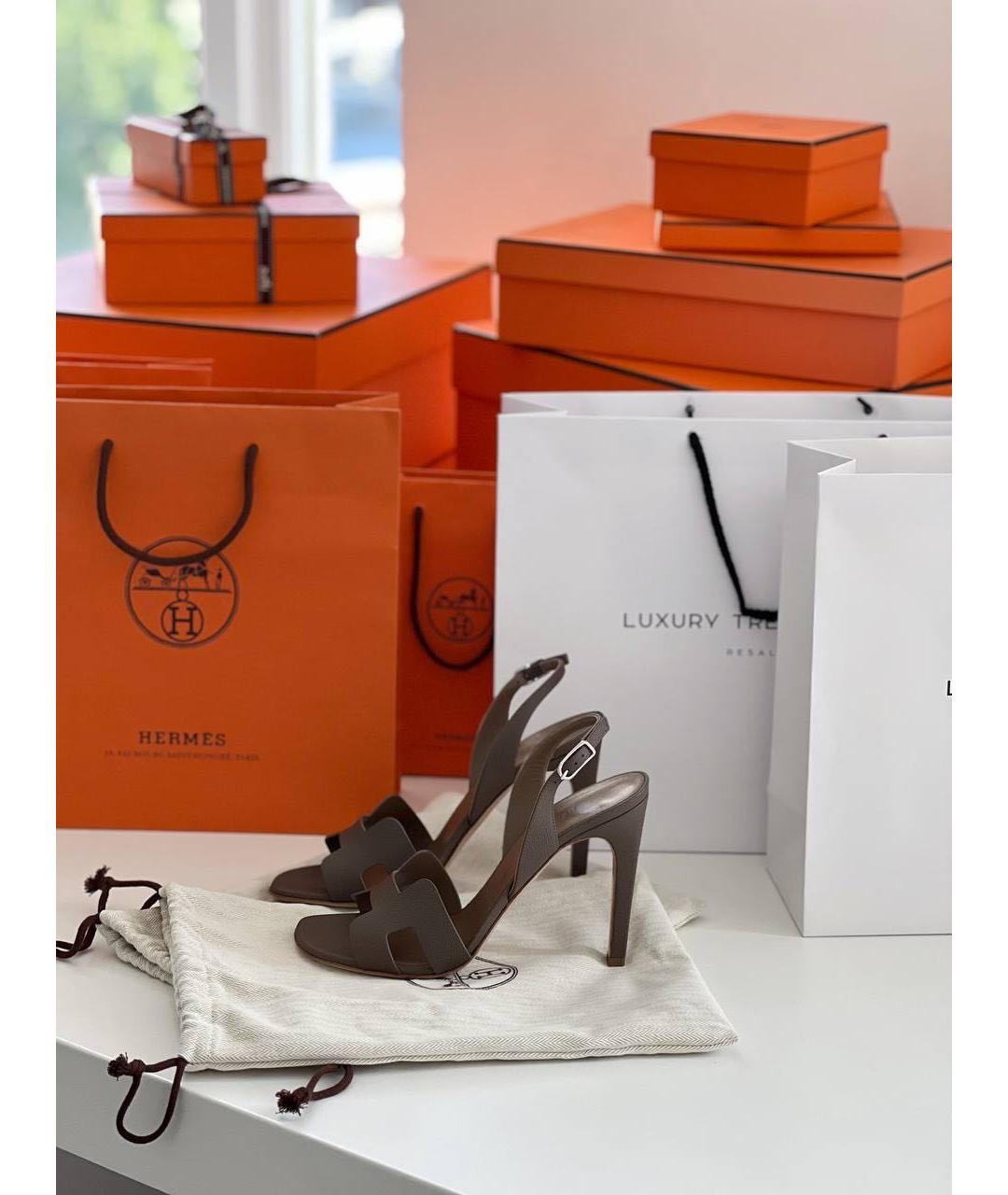 HERMES Коричневые кожаные босоножки, фото 4