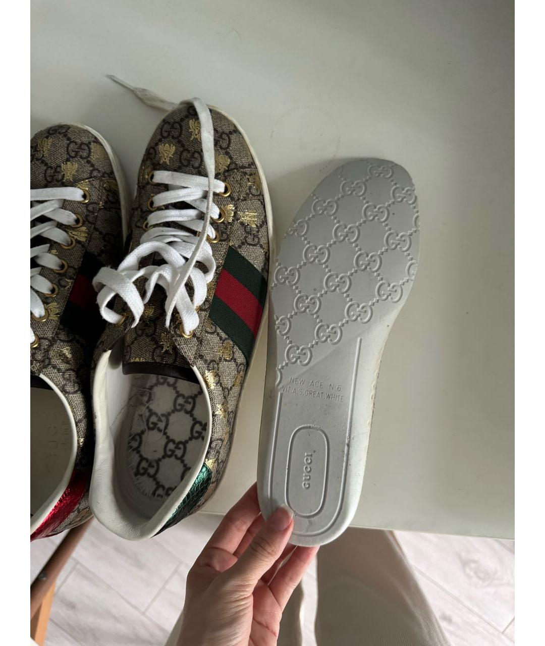 GUCCI Бежевые кожаные низкие кроссовки / кеды, фото 5