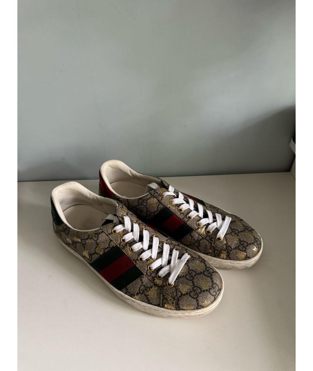 GUCCI Бежевые кожаные низкие кроссовки / кеды, фото 2