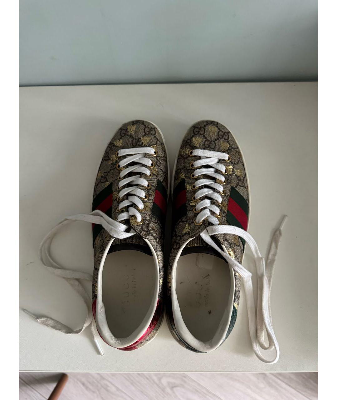 GUCCI Бежевые кожаные низкие кроссовки / кеды, фото 3