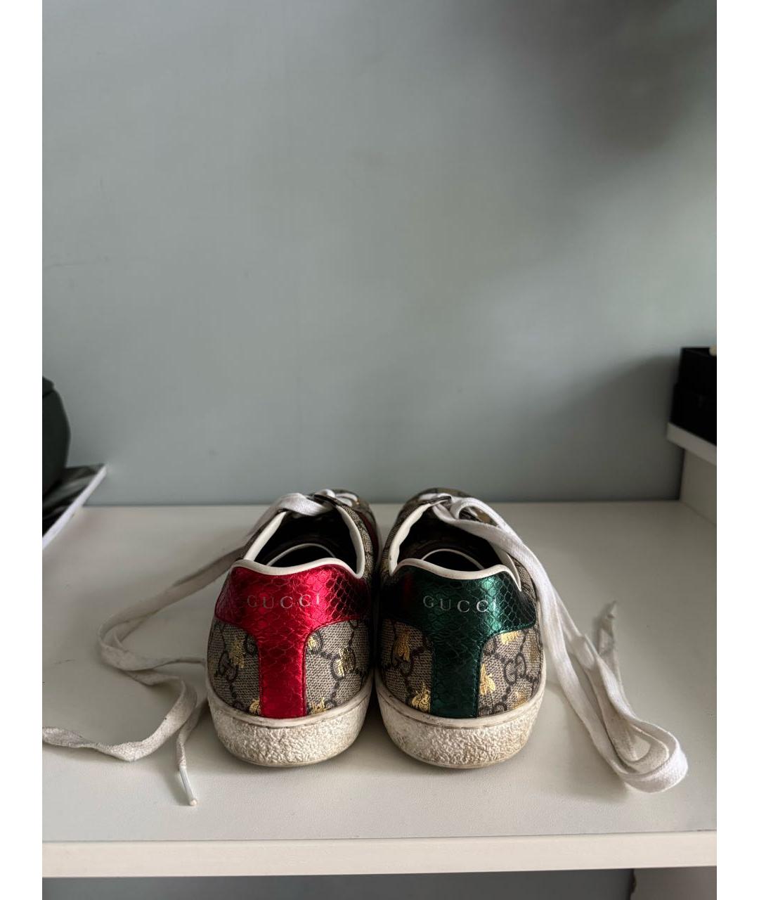 GUCCI Бежевые кожаные низкие кроссовки / кеды, фото 4