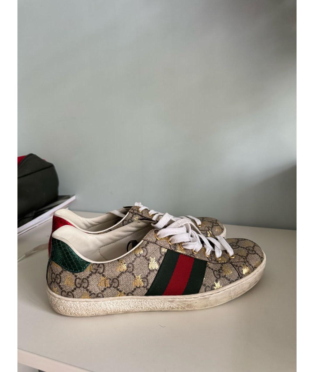 GUCCI Бежевые кожаные низкие кроссовки / кеды, фото 9