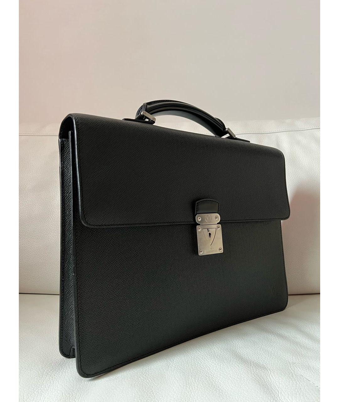 LOUIS VUITTON Черный кожаный портфель, фото 2