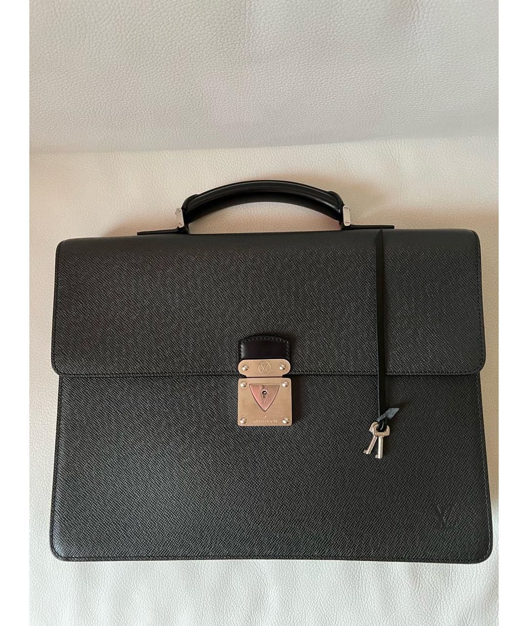 LOUIS VUITTON Черный кожаный портфель, фото 8