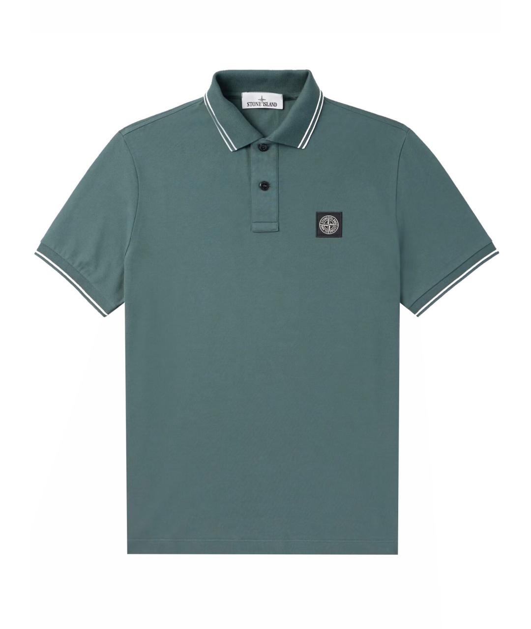 STONE ISLAND Зеленые хлопковое поло с коротким рукавом, фото 1