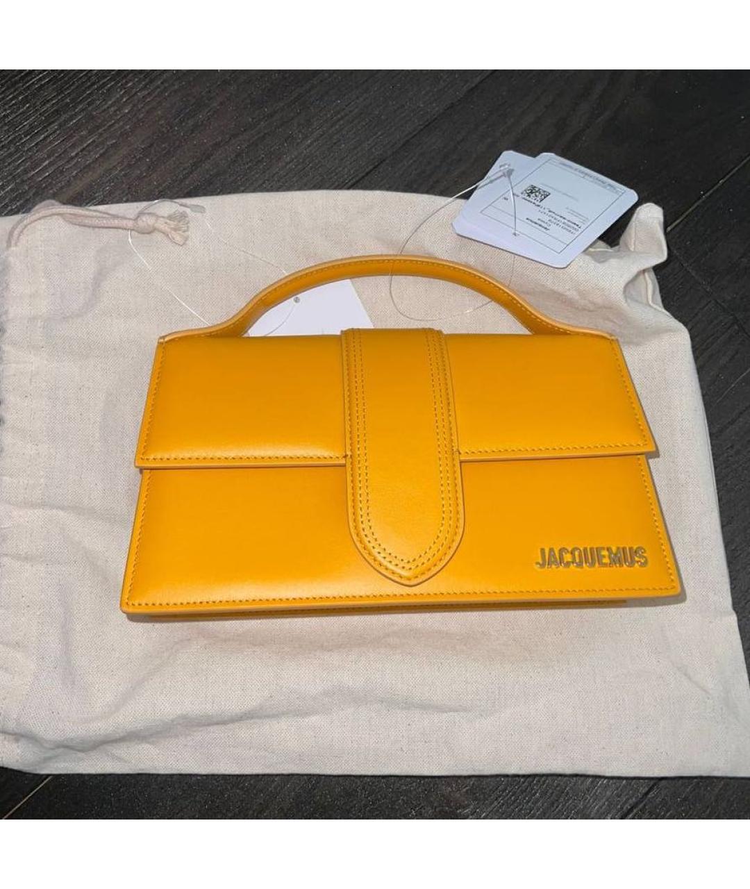 JACQUEMUS Желтая кожаная сумка тоут, фото 5