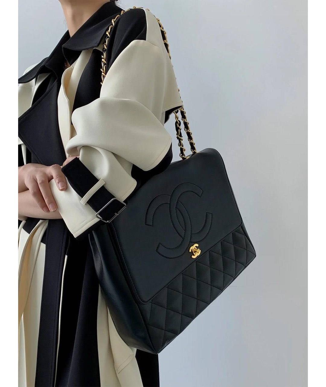 CHANEL Черная кожаная сумка тоут, фото 4