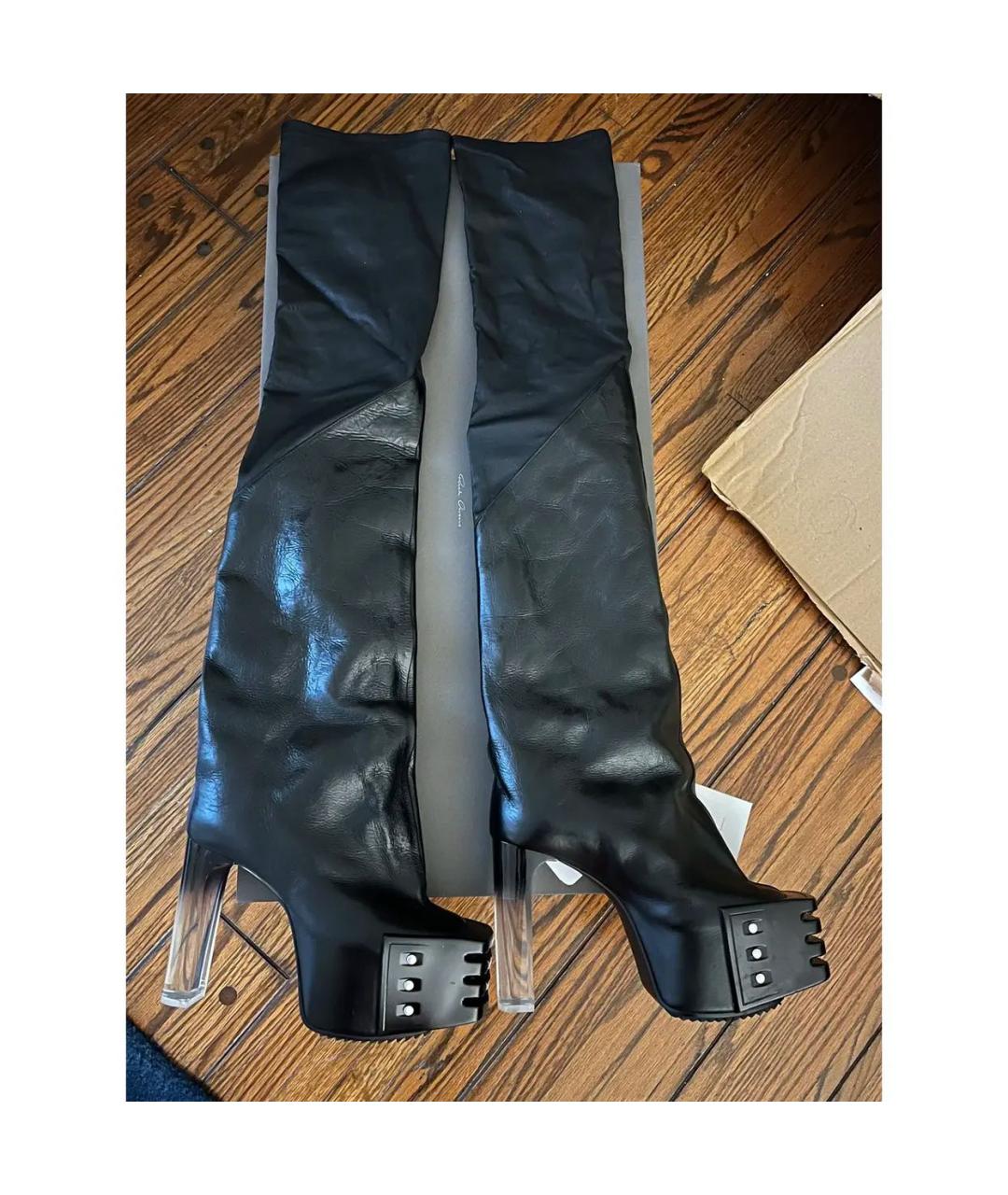 RICK OWENS Черные кожаные ботфорты, фото 6