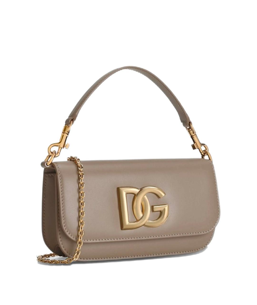 DOLCE&GABBANA Бежевая кожаная сумка с короткими ручками, фото 4