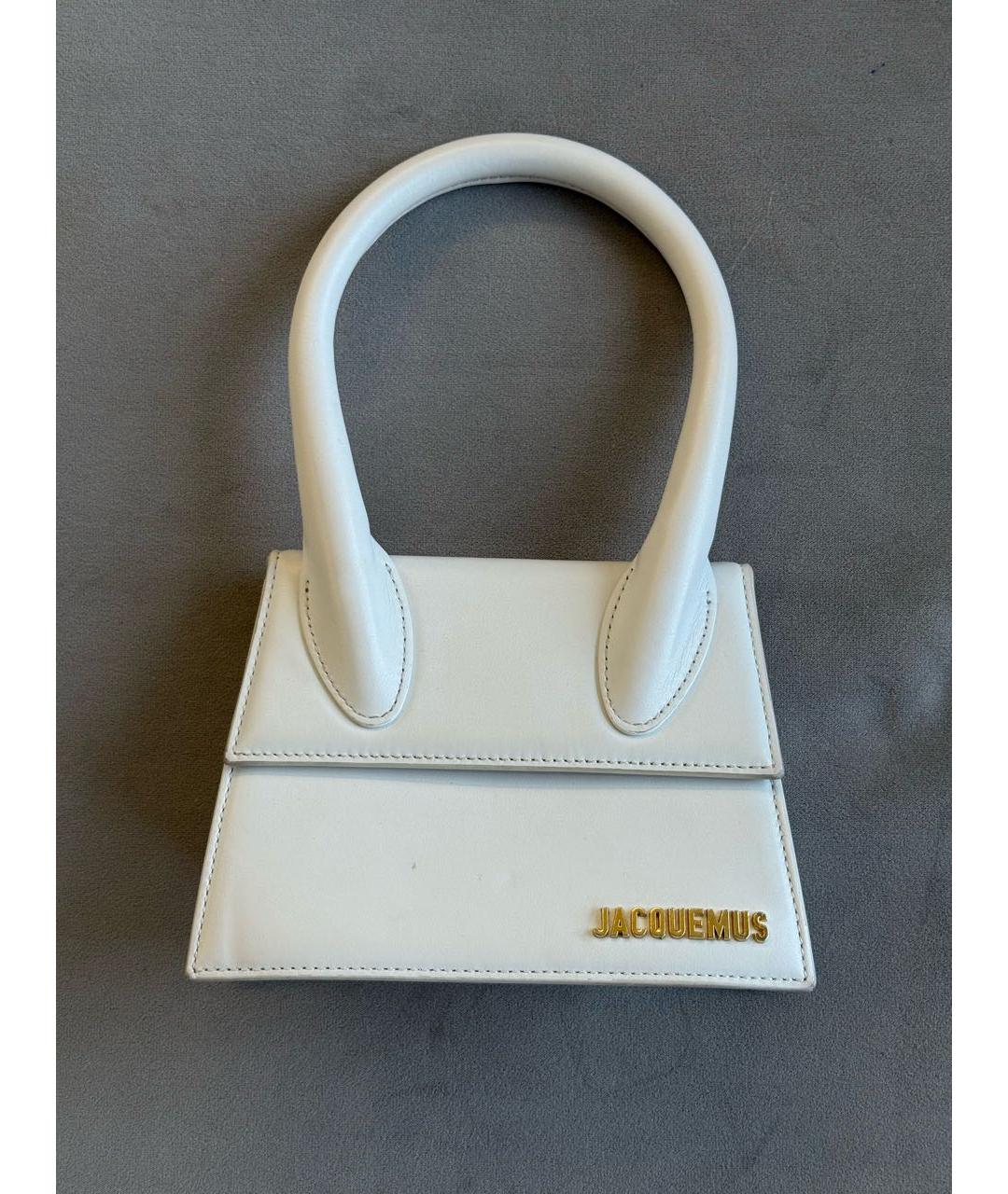 JACQUEMUS Белая кожаная сумка с короткими ручками, фото 6