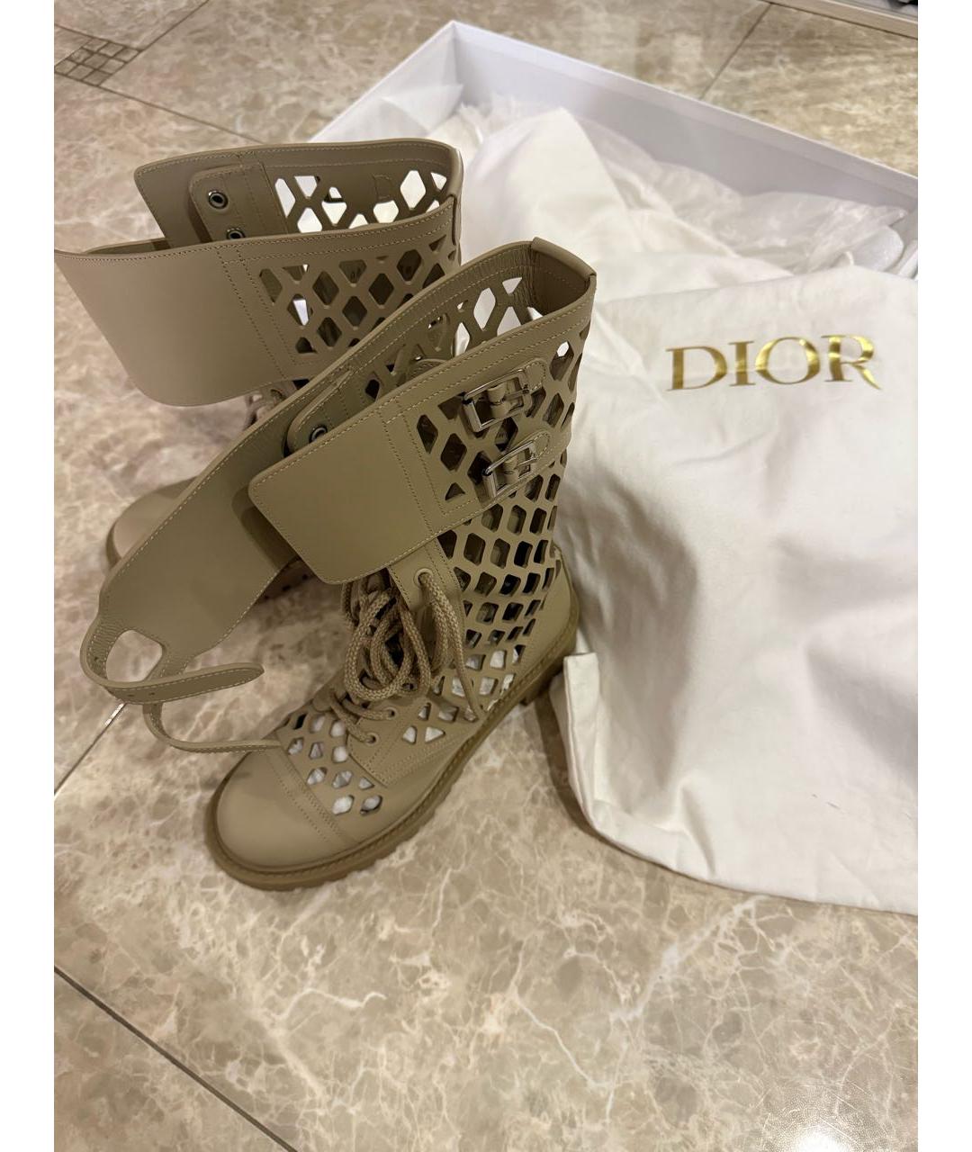 CHRISTIAN DIOR Бежевые кожаные полусапоги, фото 2