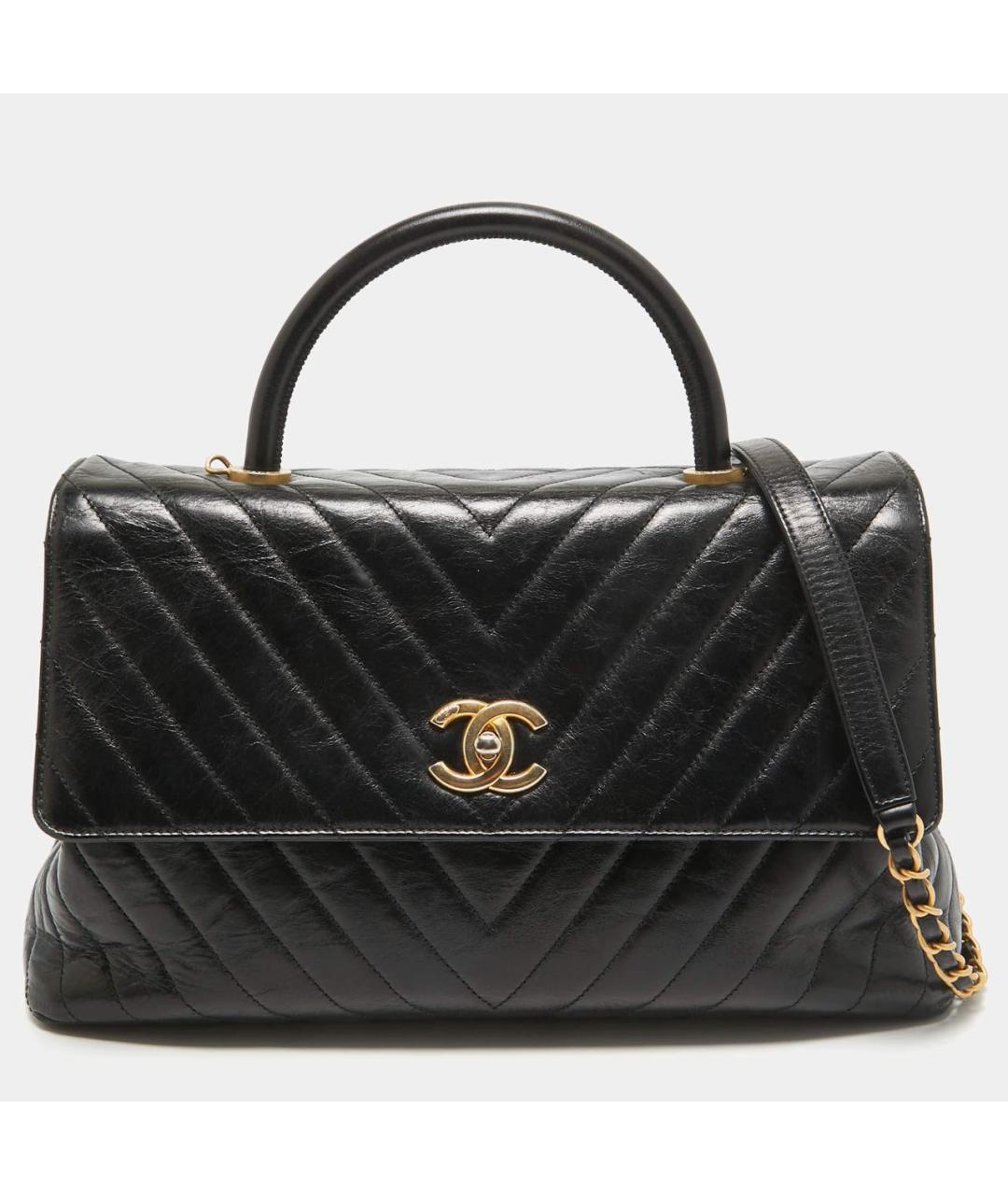 CHANEL Черная кожаная сумка с короткими ручками, фото 6