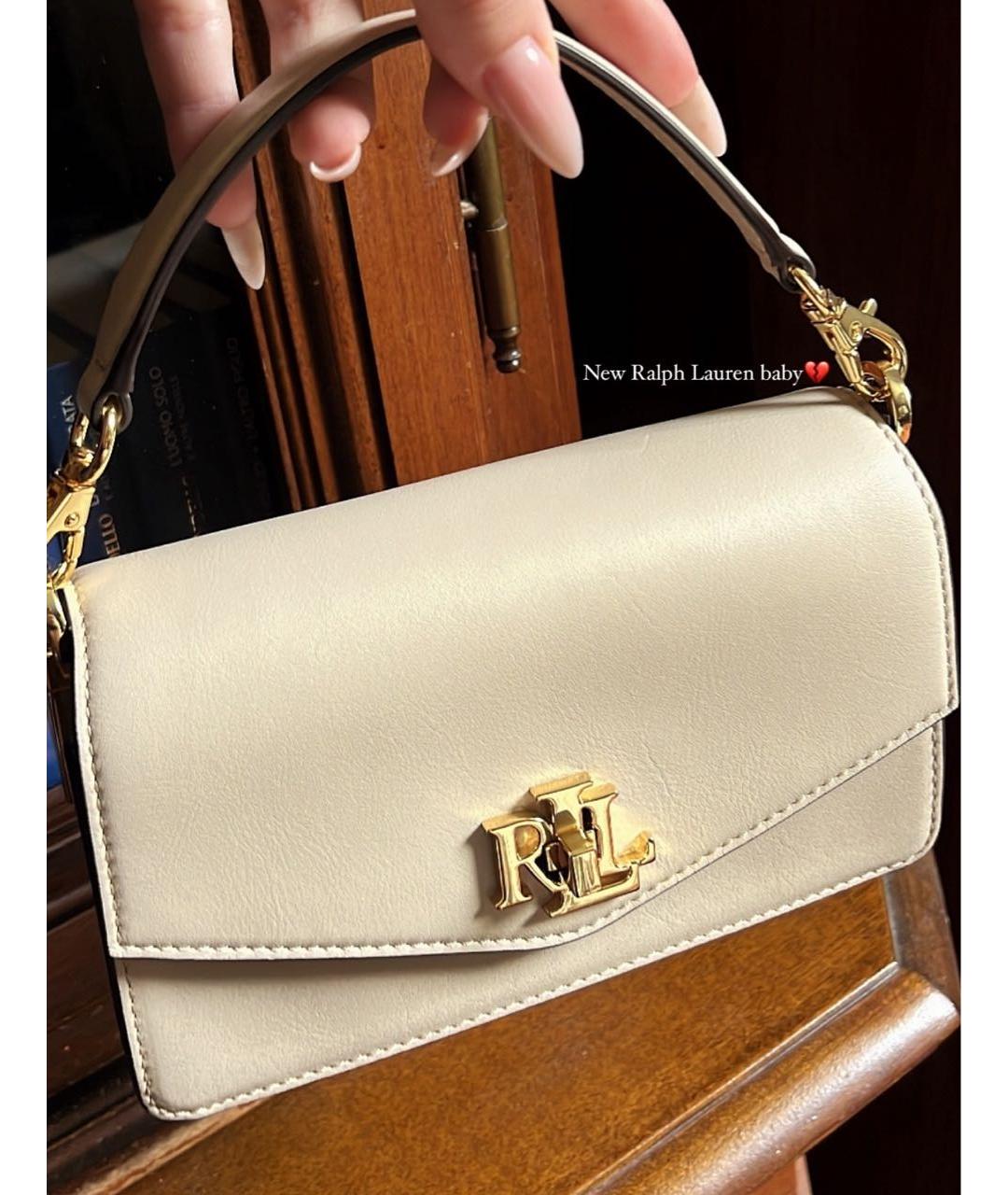 POLO RALPH LAUREN Бежевая кожаная сумка с короткими ручками, фото 5