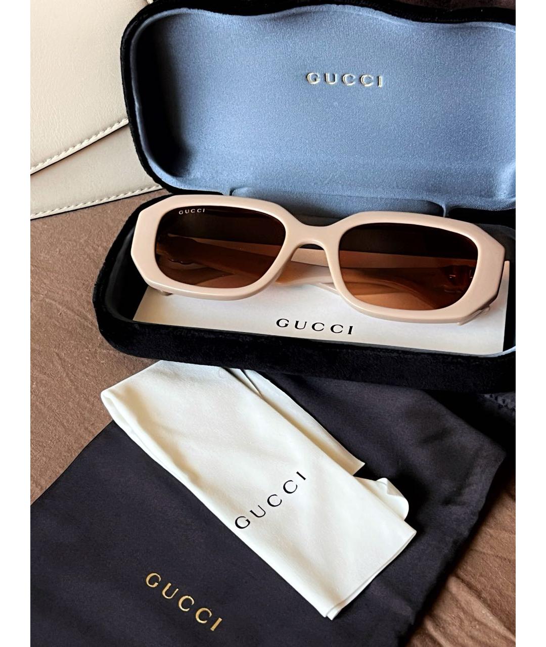 GUCCI Бежевые пластиковые солнцезащитные очки, фото 3