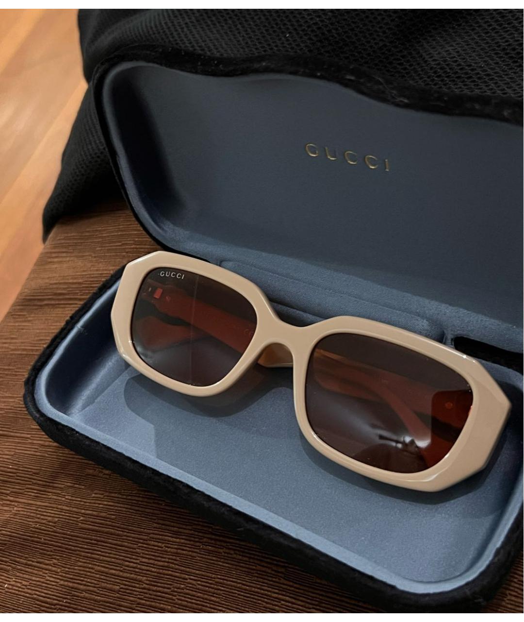 GUCCI Бежевые пластиковые солнцезащитные очки, фото 4