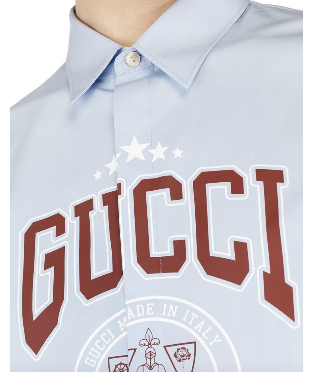 GUCCI Голубая хлопковая классическая рубашка, фото 4
