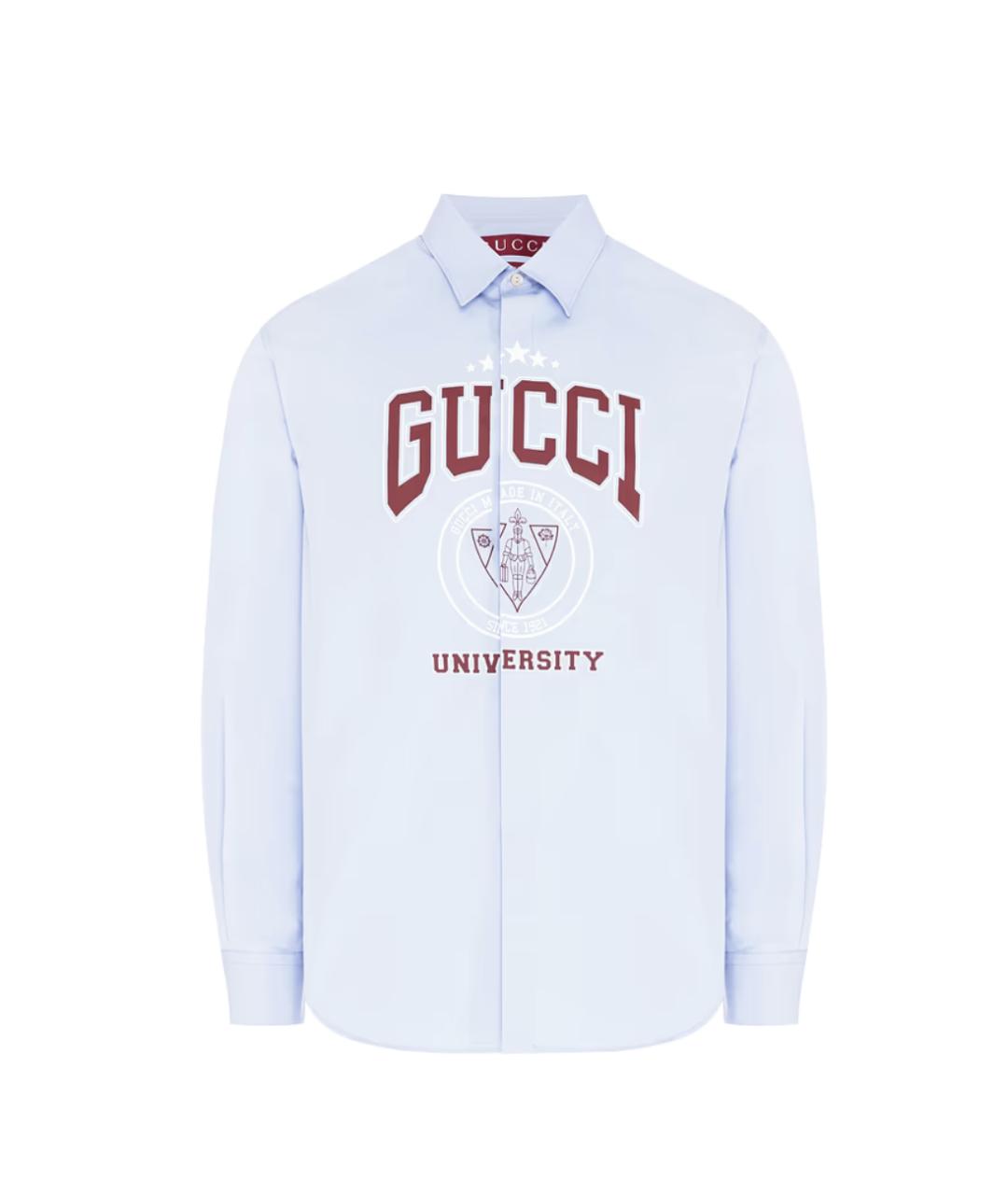 GUCCI Голубая хлопковая классическая рубашка, фото 5