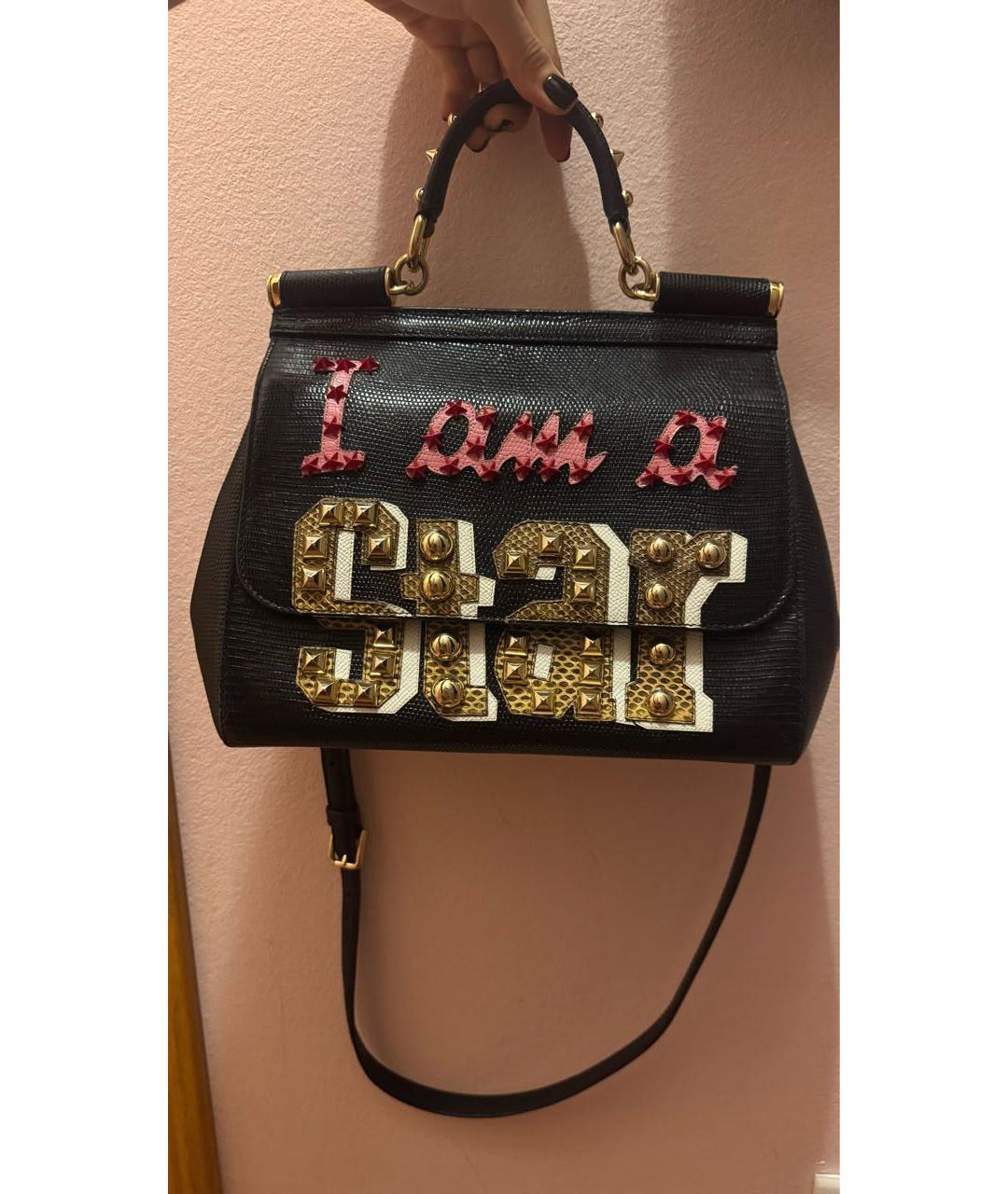 DOLCE&GABBANA Черная кожаная сумка с короткими ручками, фото 6