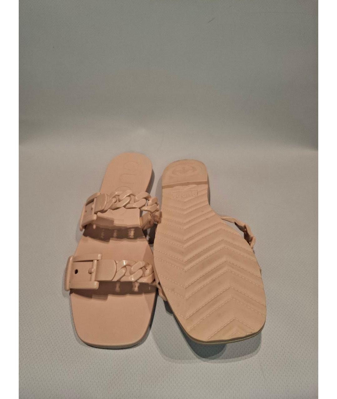 GUCCI Бежевые резиновые шлепанцы, фото 6