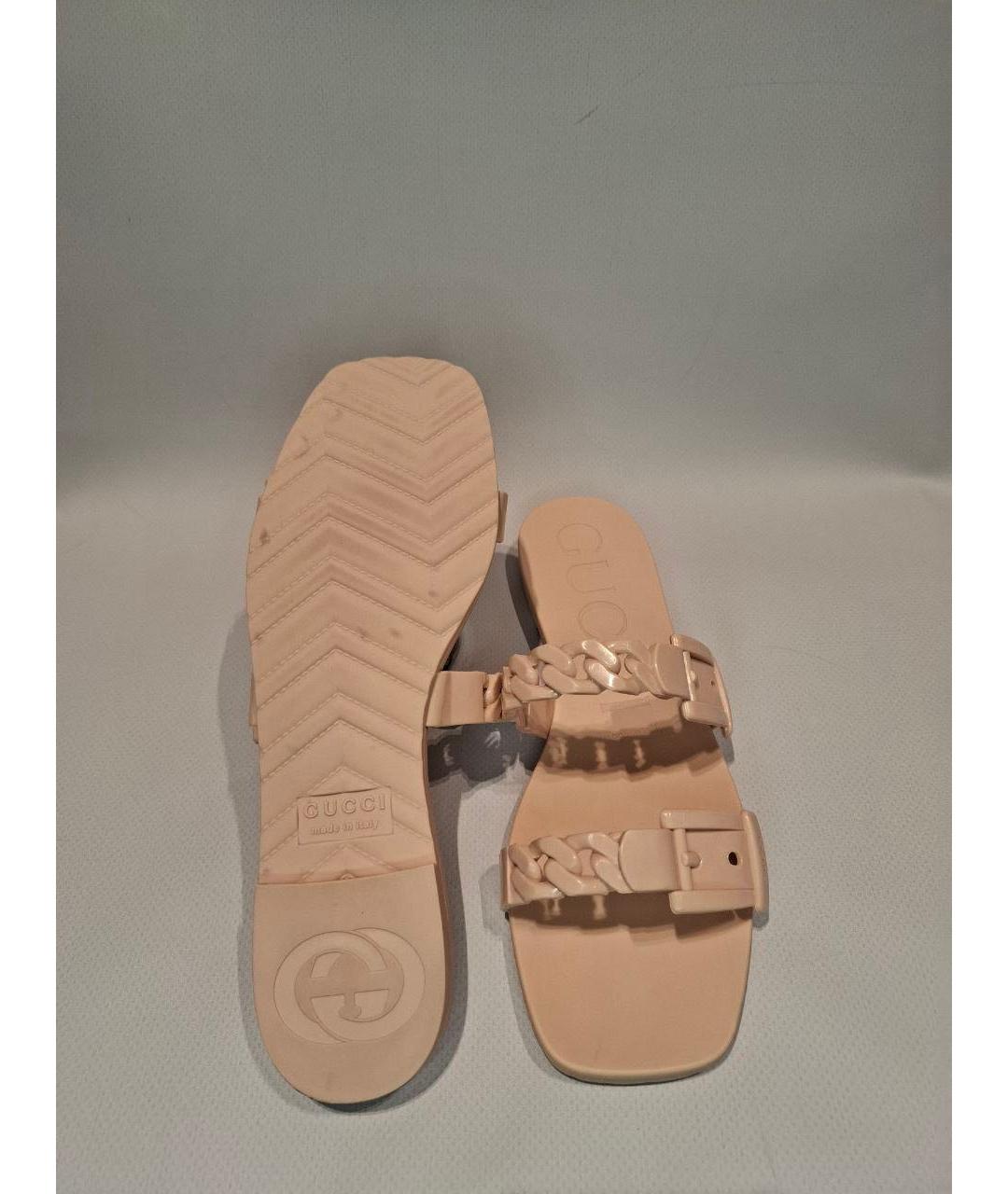 GUCCI Бежевые резиновые шлепанцы, фото 5