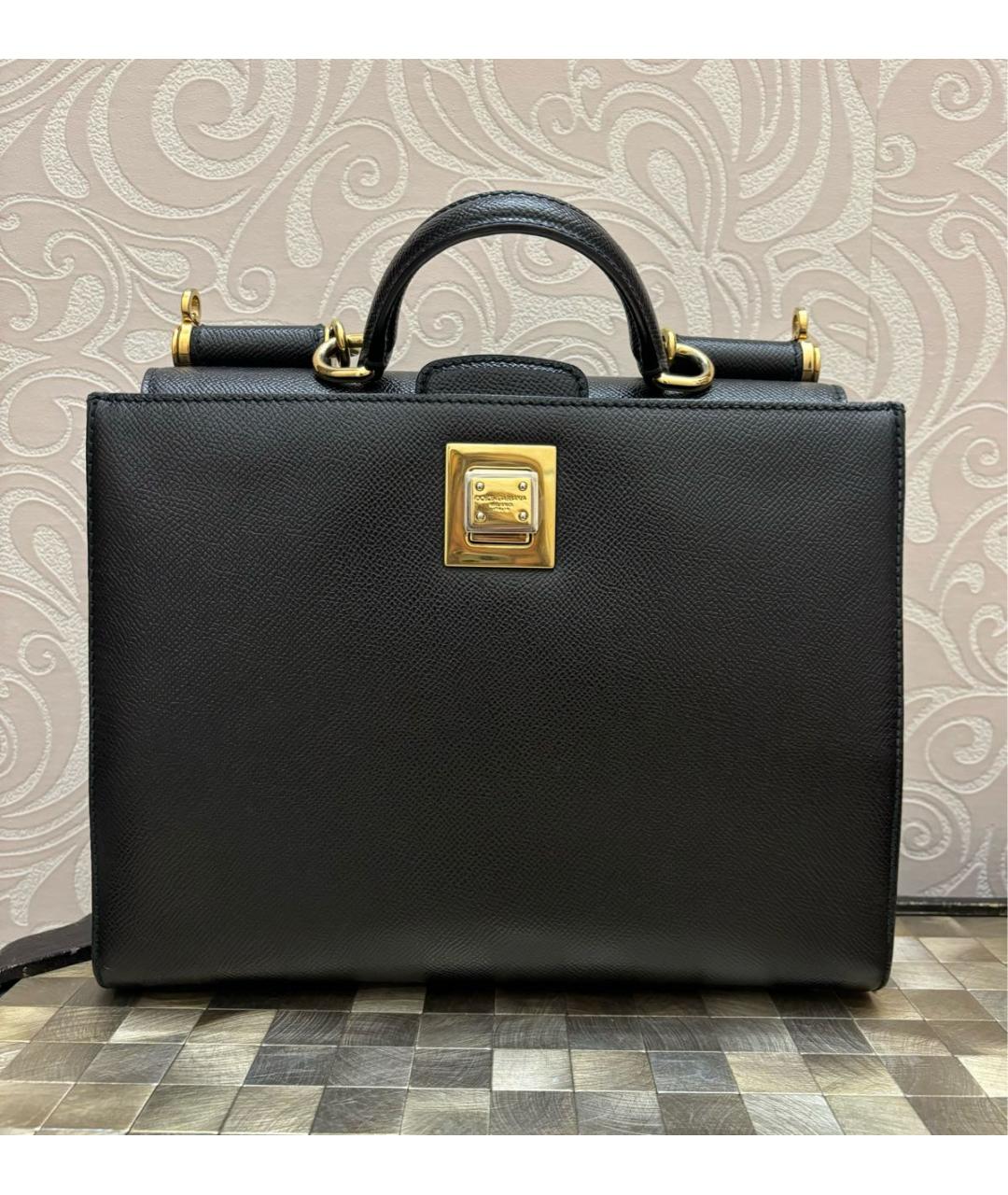 DOLCE&GABBANA Черная кожаная сумка с короткими ручками, фото 9