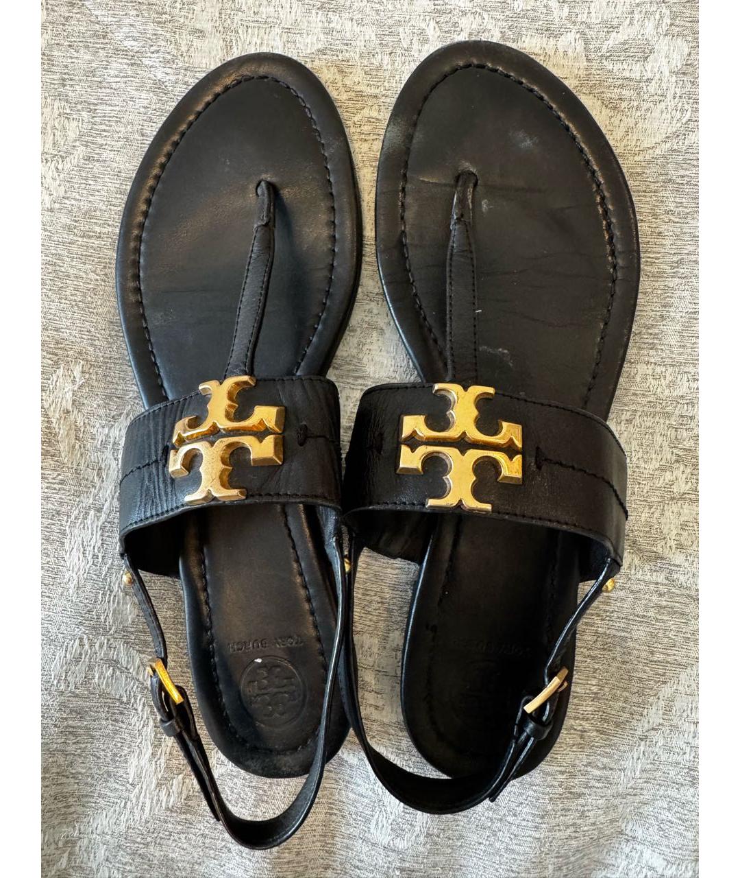 TORY BURCH Черные кожаные сандалии, фото 2