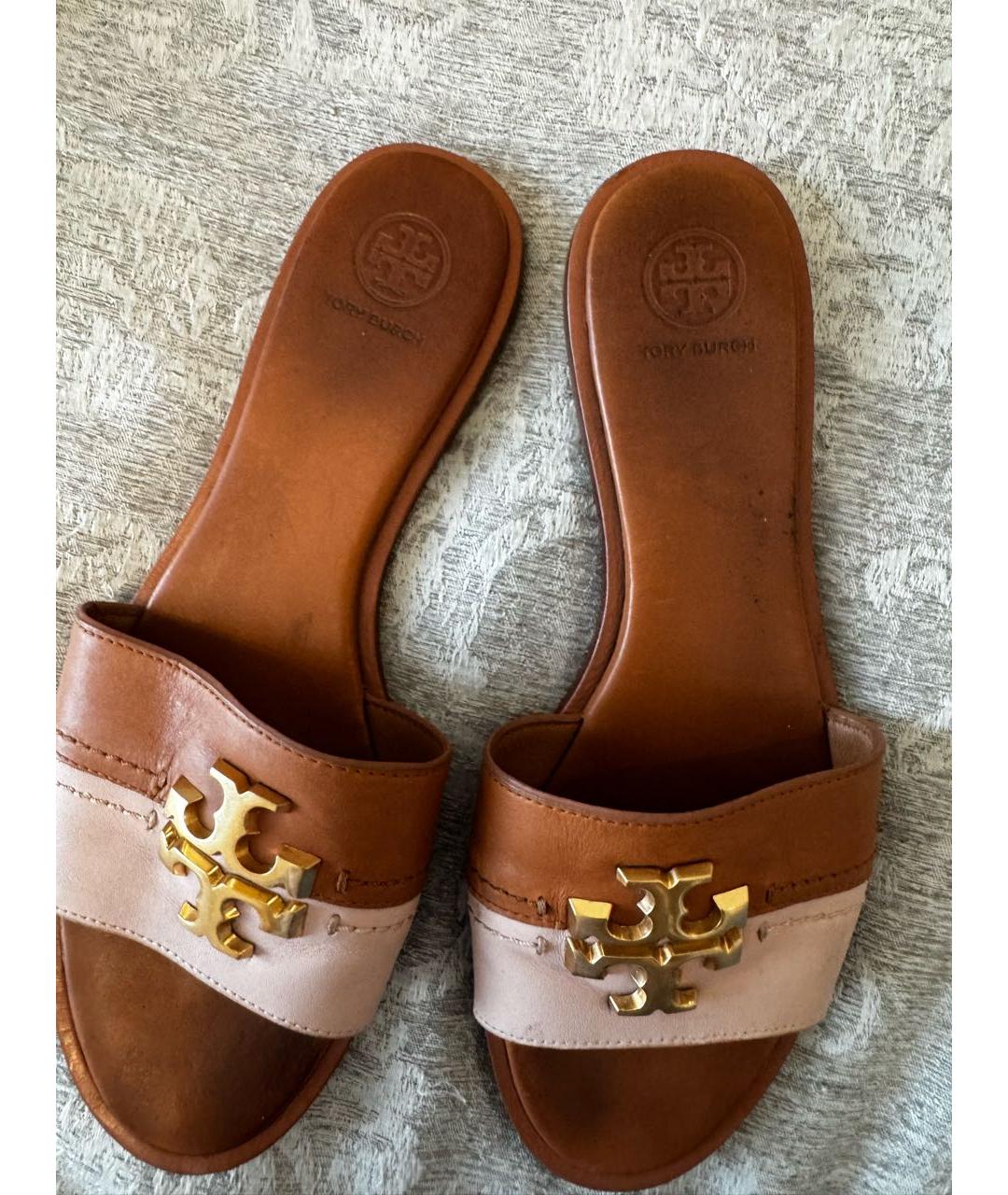 TORY BURCH Бежевые кожаные шлепанцы, фото 4