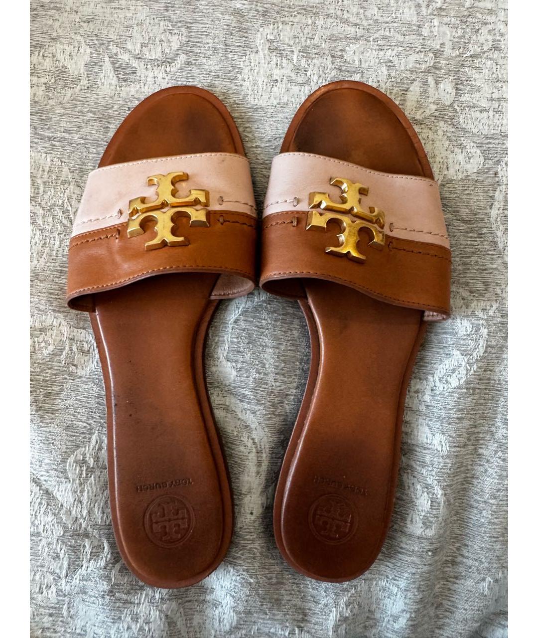 TORY BURCH Бежевые кожаные шлепанцы, фото 2