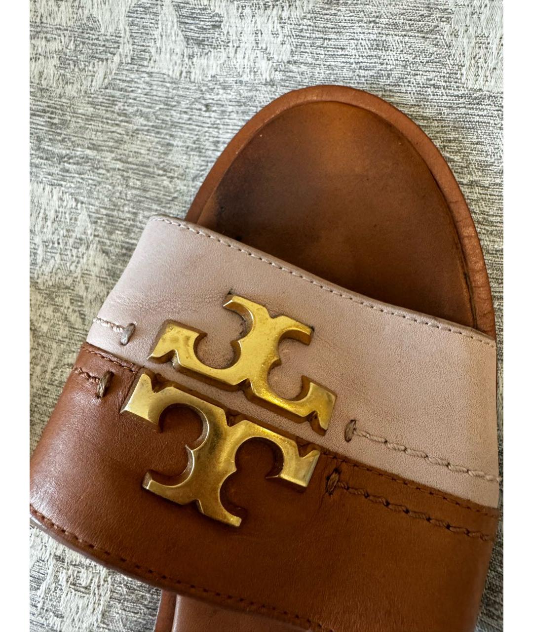 TORY BURCH Бежевые кожаные шлепанцы, фото 7