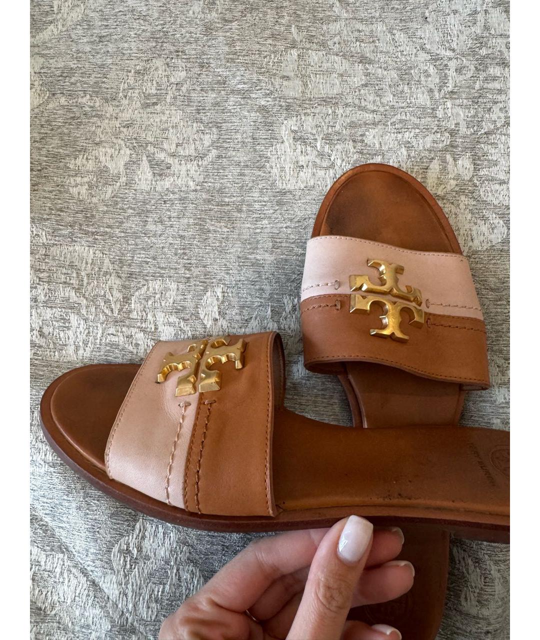 TORY BURCH Бежевые кожаные шлепанцы, фото 3