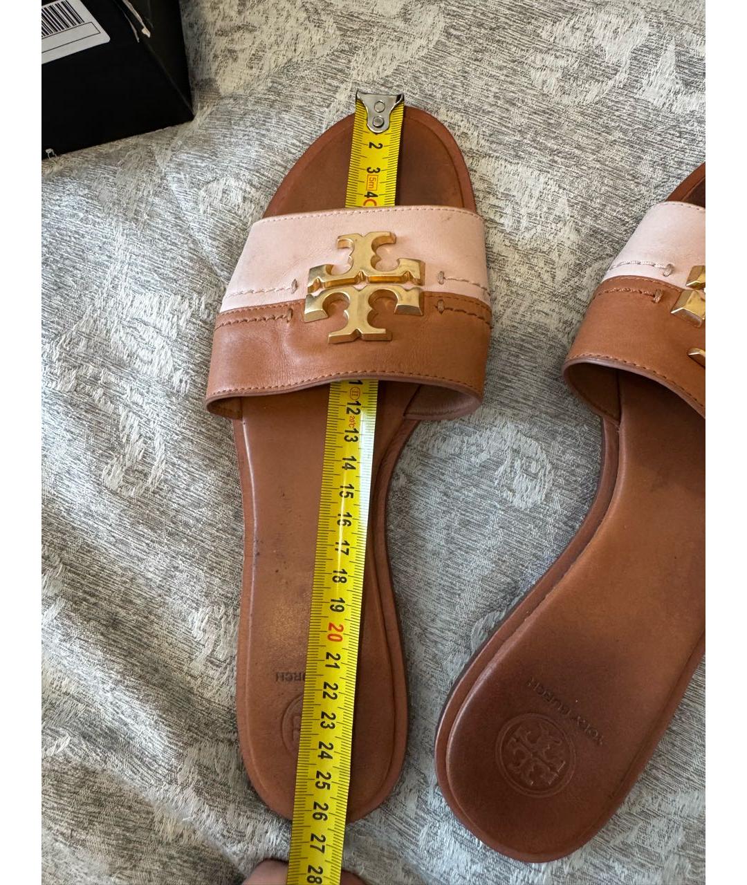 TORY BURCH Бежевые кожаные шлепанцы, фото 6