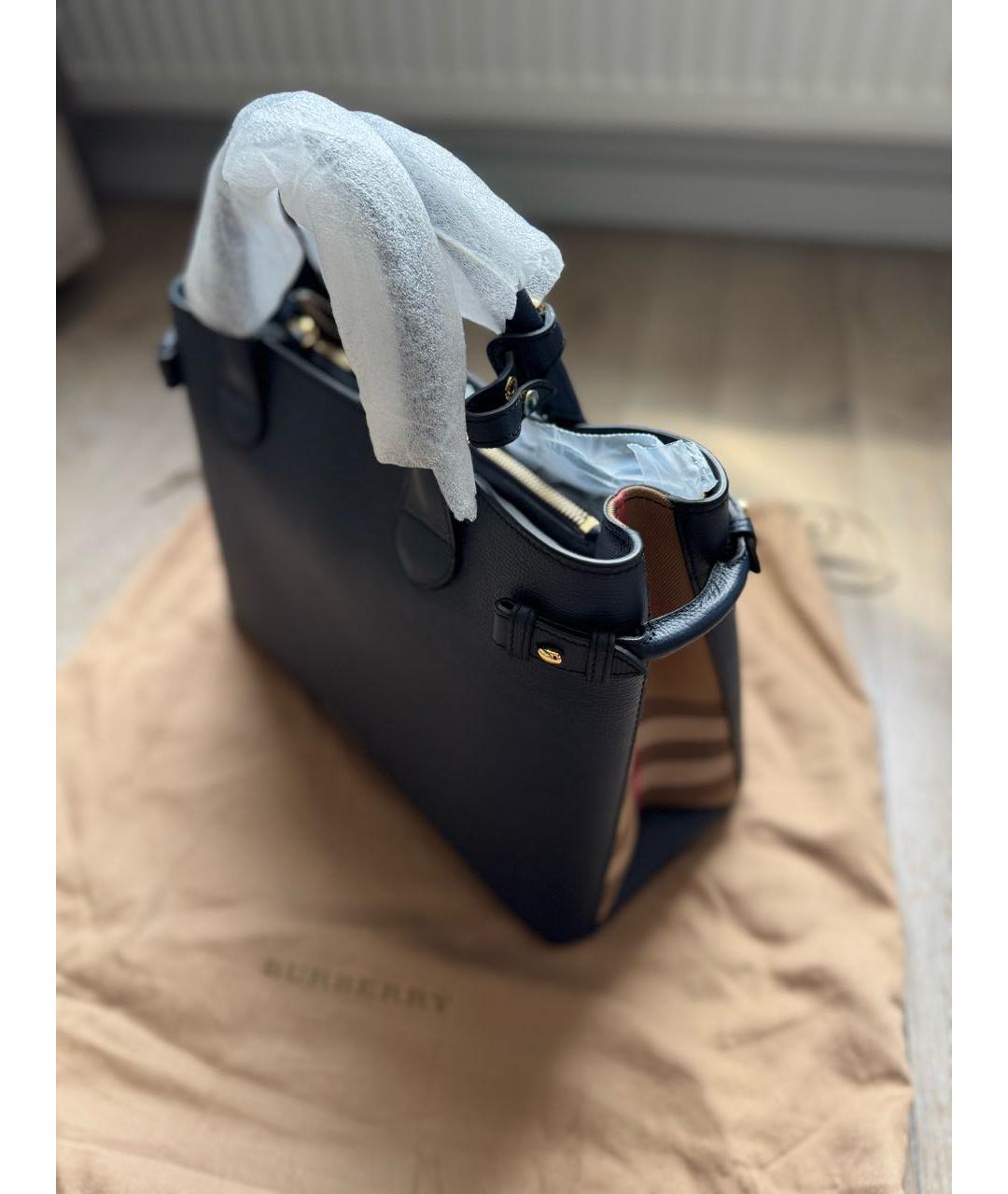 BURBERRY Темно-синяя кожаная сумка с короткими ручками, фото 8