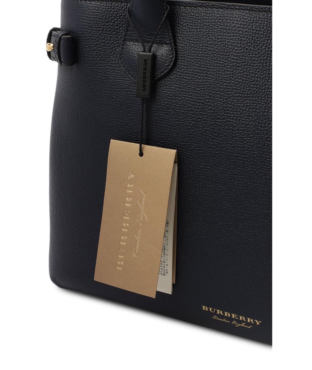 BURBERRY Темно-синяя кожаная сумка с короткими ручками, фото 6