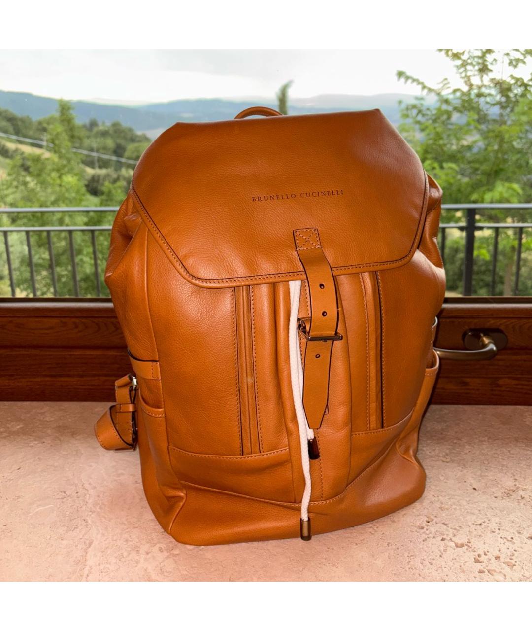 BRUNELLO CUCINELLI Коричневый кожаный рюкзак, фото 8