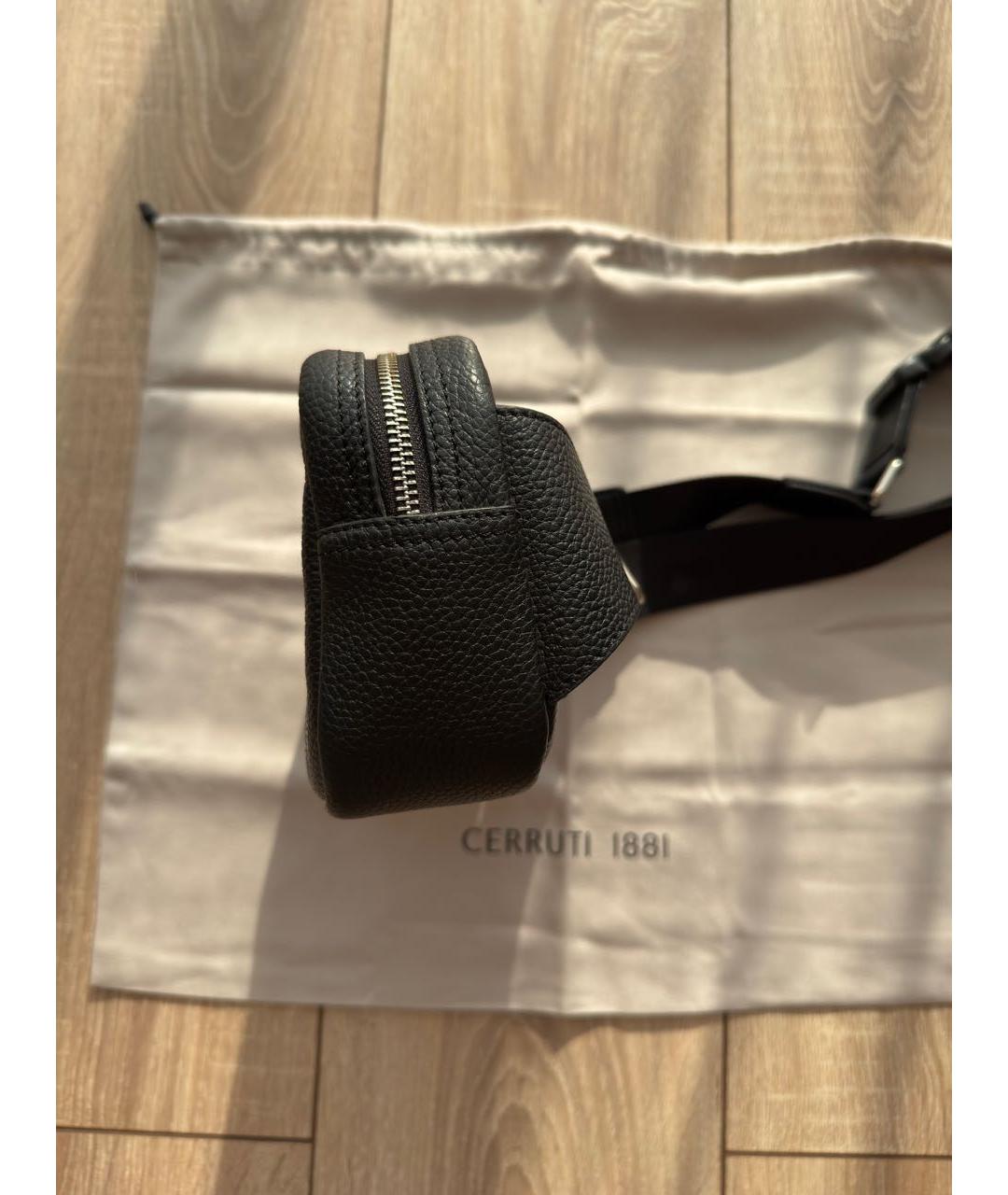CERRUTI 1881 Черная кожаная поясная сумка, фото 2