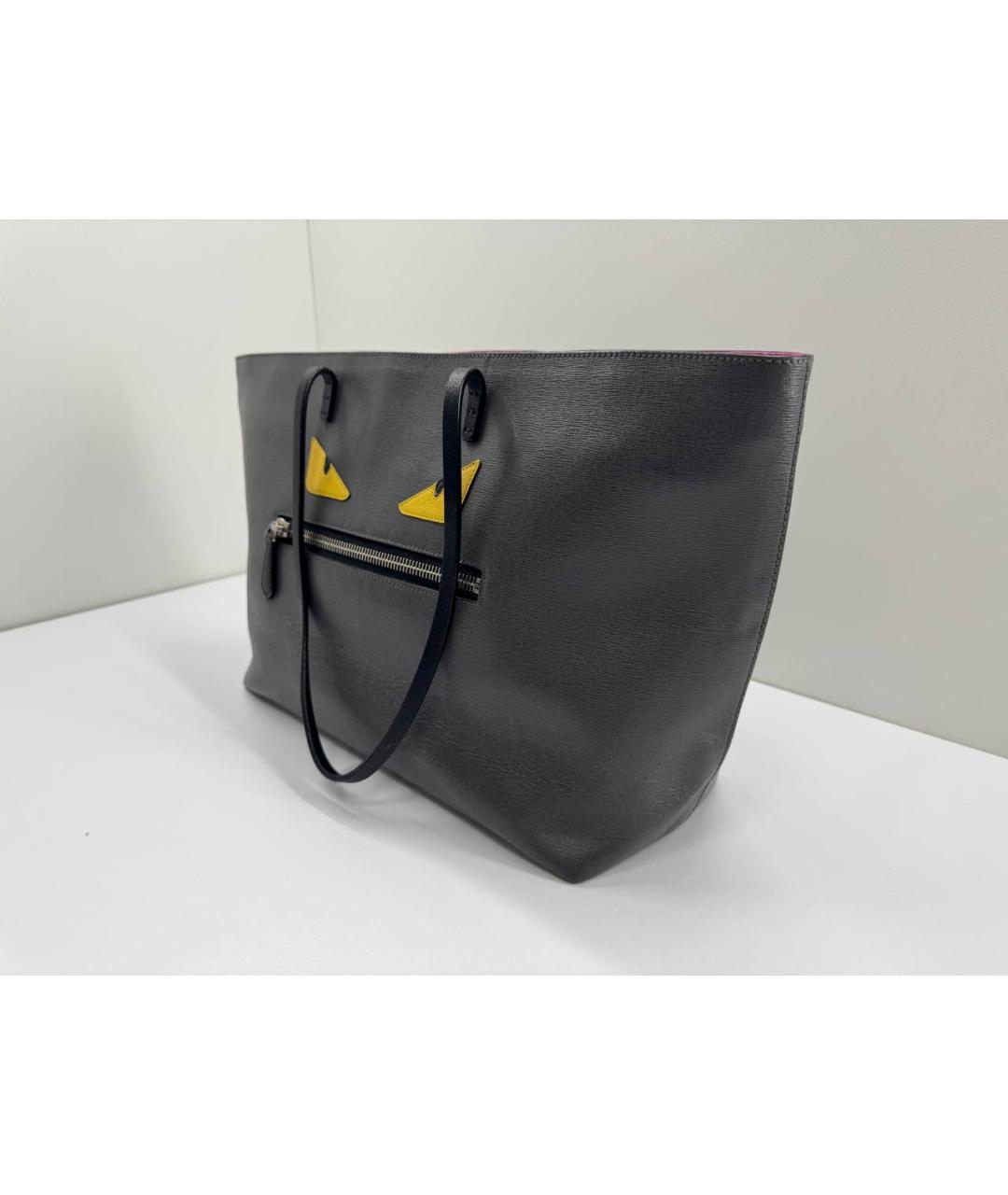 FENDI Серая сумка тоут из лакированной кожи, фото 4