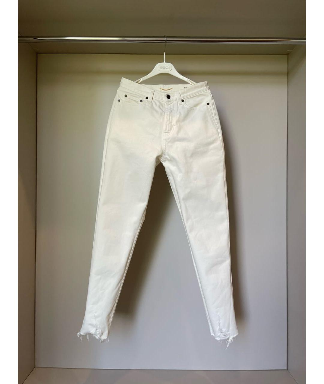 SAINT LAURENT Белые хлопковые прямые джинсы, фото 2