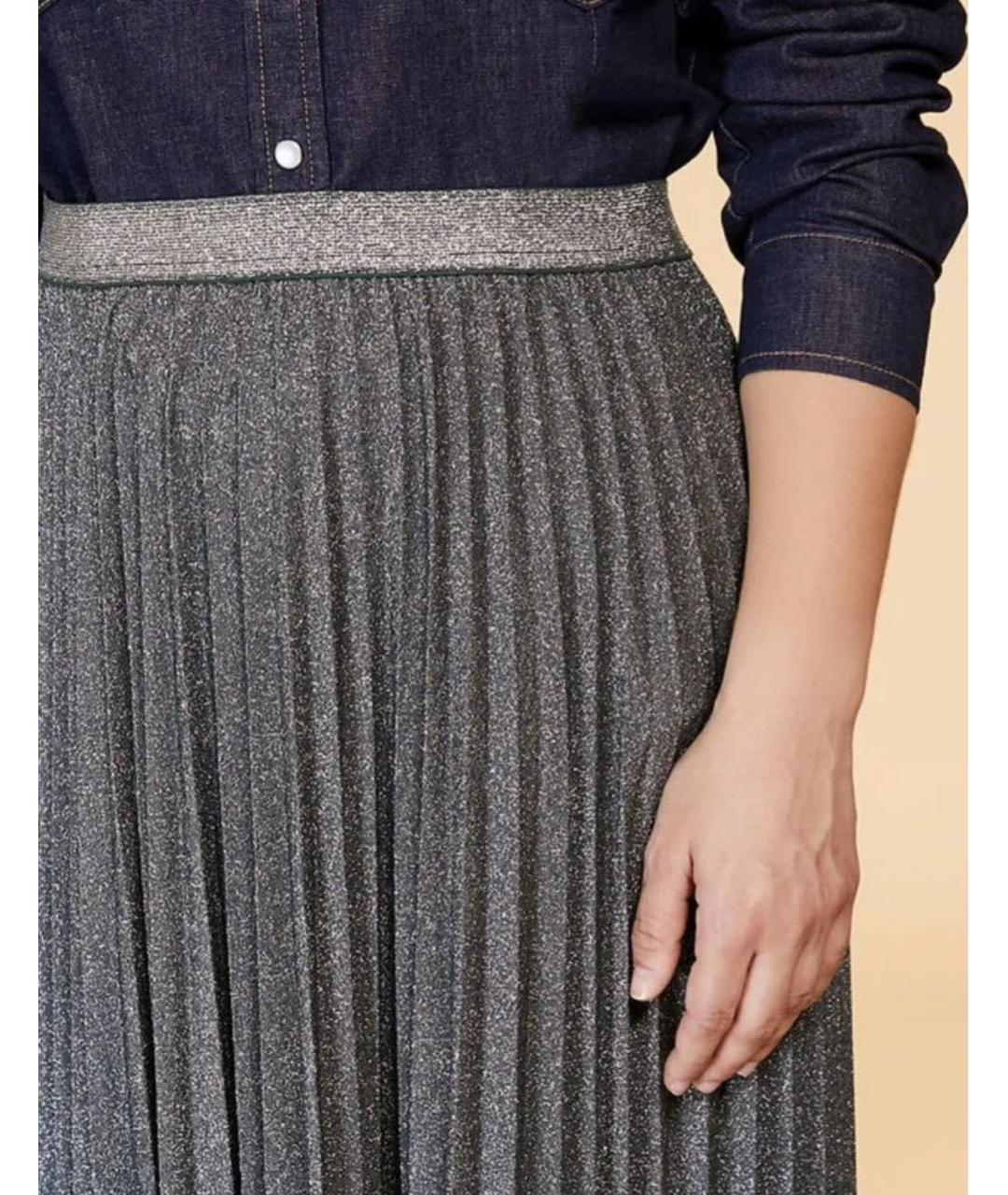 MAX MARA Серебряная вискозная юбка макси, фото 4