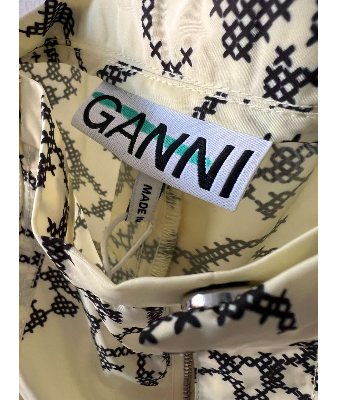 GANNI Желтые полиэстеровые брюки широкие, фото 3