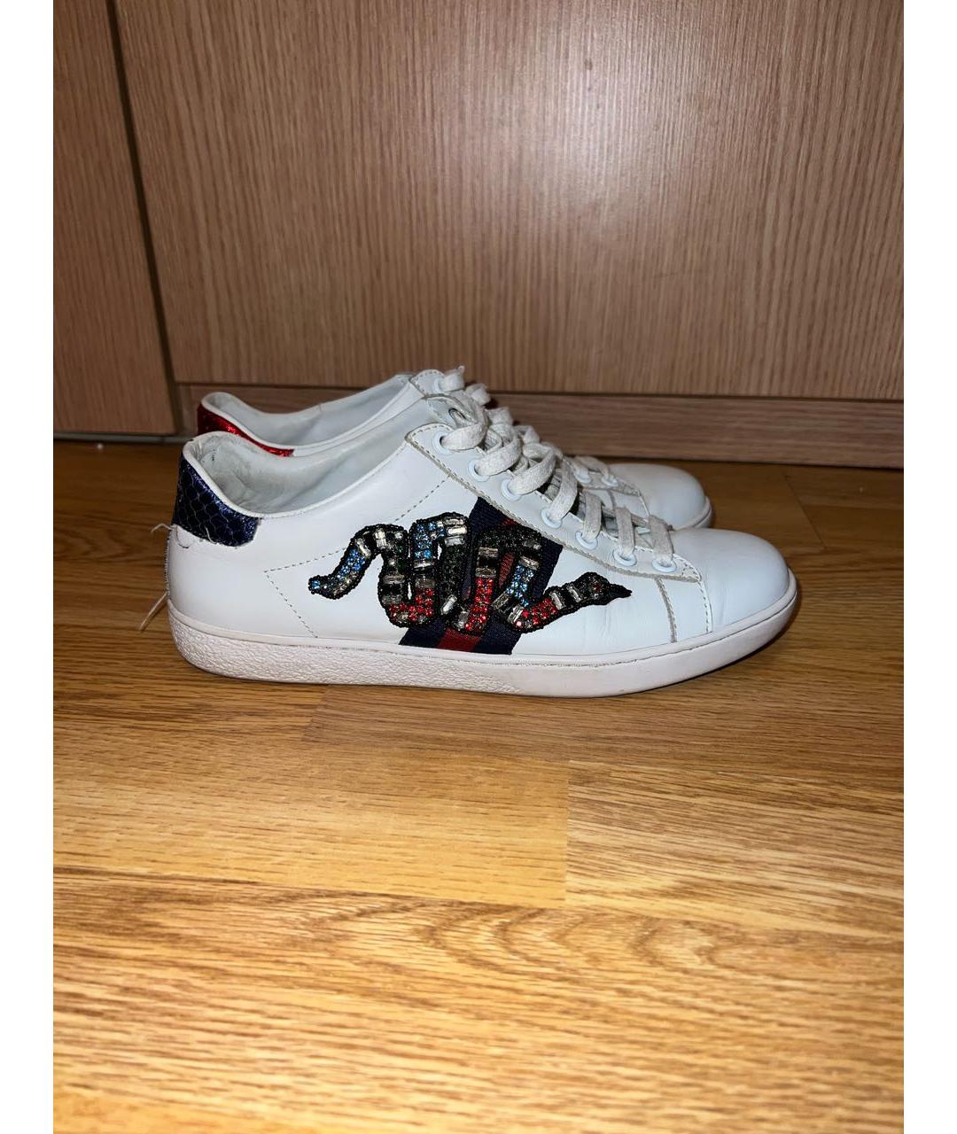 GUCCI Белые кожаные кеды, фото 5