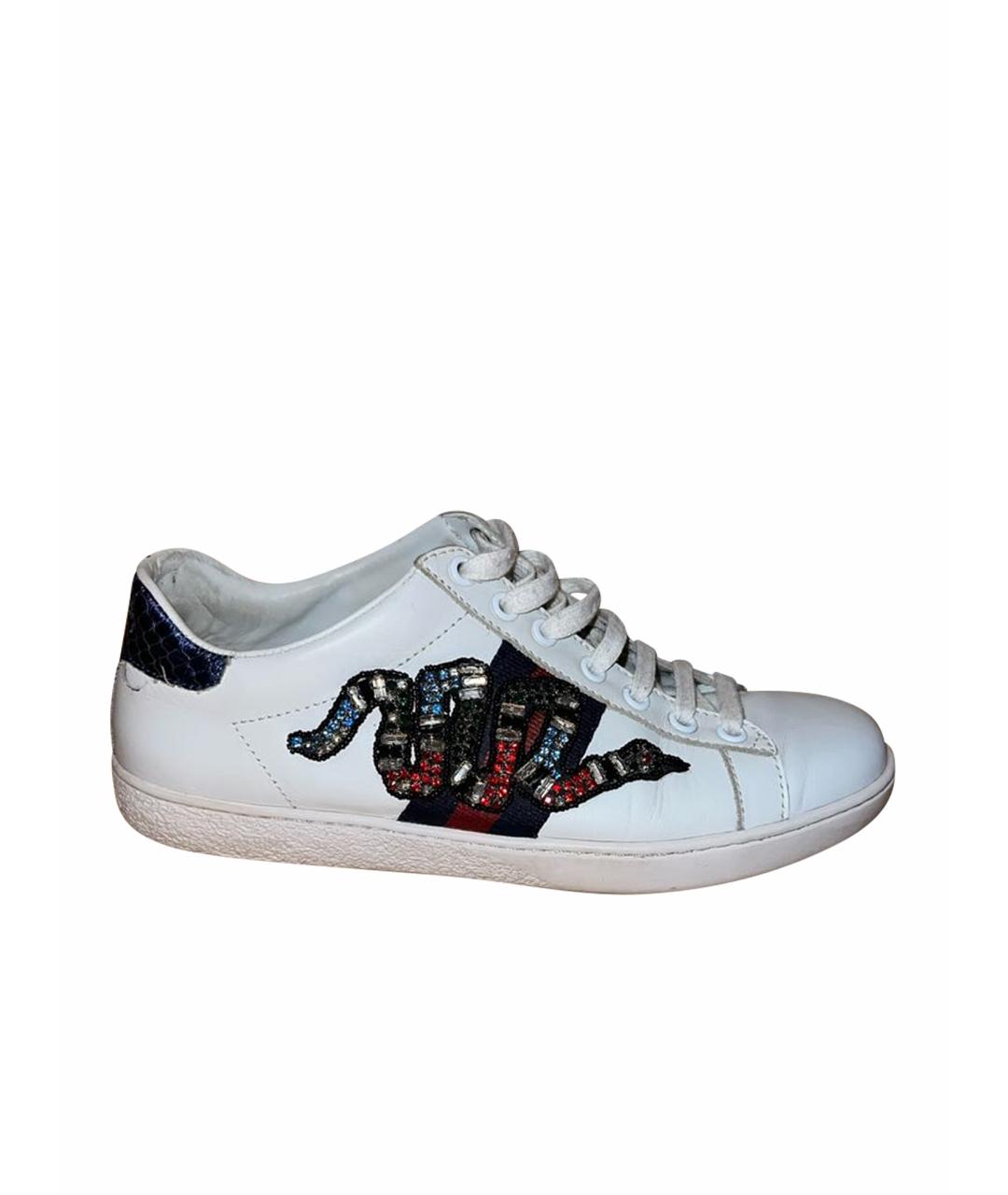 GUCCI Белые кожаные кеды, фото 1