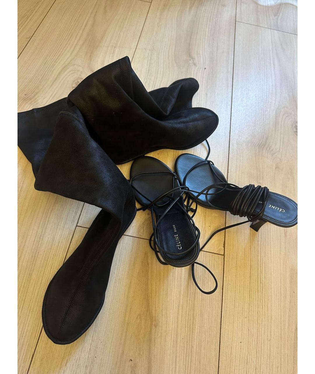 CELINE Черные кожаные ботфорты, фото 8