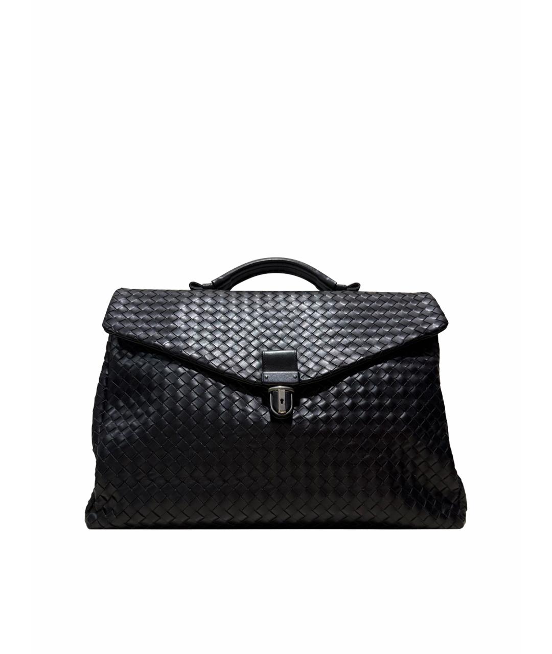 BOTTEGA VENETA Черный кожаный портфель, фото 1