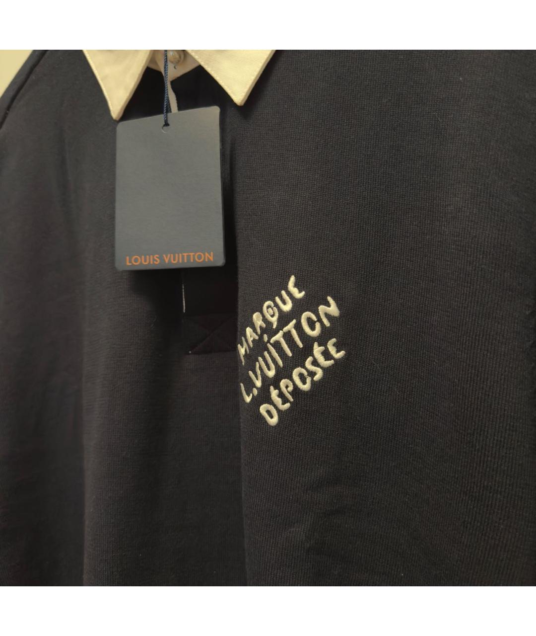 LOUIS VUITTON Темно-синее хлопко-шерстяное поло с длинным рукавом, фото 2