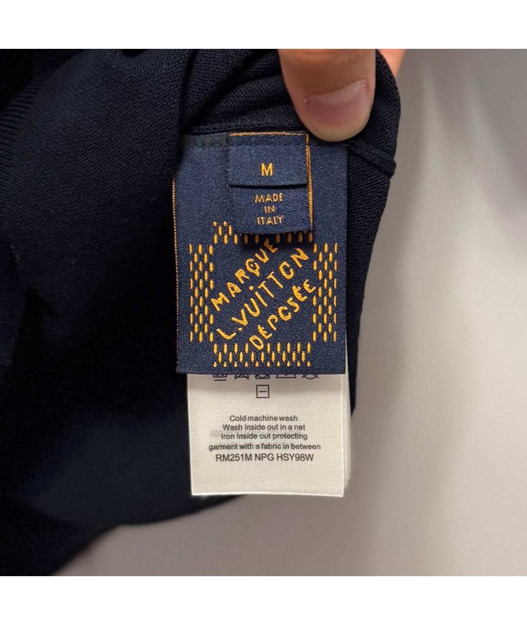 LOUIS VUITTON Темно-синее хлопко-шерстяное поло с длинным рукавом, фото 4