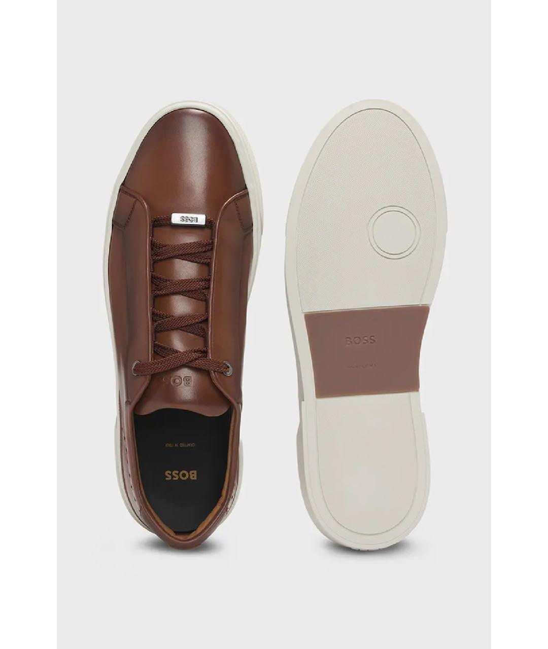 HUGO BOSS Коричневые кожаные низкие кроссовки / кеды, фото 4