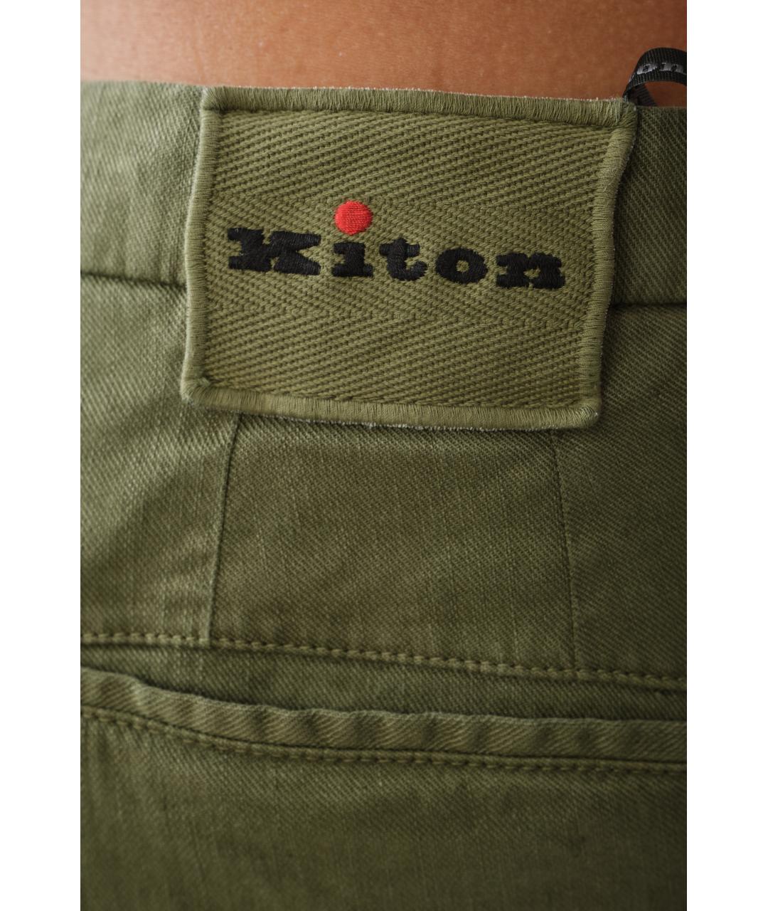 KITON Хаки льняные шорты, фото 4