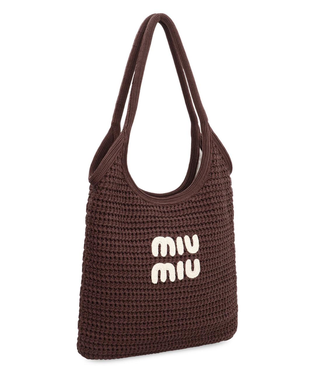 MIU MIU Коричневая хлопковая сумка с короткими ручками, фото 4